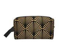 Art Deco Pattern Seamless Black GoldLarge Capacity Cosmetic Organizer,Travel Makeup Bag for Women