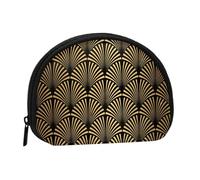 Art Deco Pattern Seamless Black GoldSmall Makeup Sanitary Napkin Storage Bag,Women's Cosmetic Coin Purse
