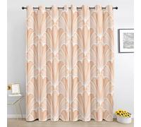 Art Deco Peach Blackout Curtains, Geometric Petal Short Curtain 54 Inch Drop 2 Panels, Scallop Pattern Curtain for Bedroom & Living Room, Window Curtains with Eyelet Mh734