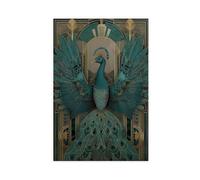 Art Deco Peacock - Elegant Bird in Turquoise And Gold Canvas Poster Bedroom Decor Landscape Office Room Decor Gift 12" L X 18" W