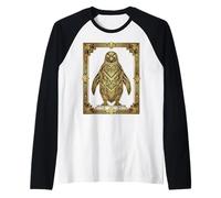 Art Deco Penguin Geometric Stylized Design Raglan Baseball Tee