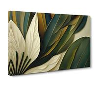 Art Deco Plant Leaf Canvas Print | Gallery Wrapped 30mm Frame Wall Decor | 30x20 inches | Ready to Hang | Art Deco Floral Picture | Living Room Bedroom Lounge Office