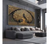Art Deco Raven Extra Large Wall Decor Traditional Tree of Life Canvas Modern Canvas Prints Stylish Branch Abstract Painting for Kitchen Office Restaurant, Frameless 60x120 cm
