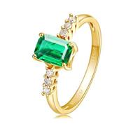 Art Deco Ring Ring Gold Lab Created Emerald Rectangular Shape Size Q 1/2 Solid Not Plated Premium for Wife Wedding Jewelry