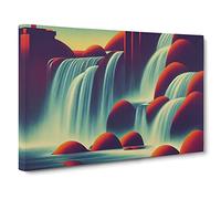 Art Deco River Waterfall Vol.3 Canvas Print | Gallery Wrapped 30mm Frame Wall Decor | 30x20 inches | Ready to Hang | Art Deco Landscape Picture | Living Room Bedroom Lounge Office