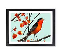 Art Deco Robin Bird H1022 Framed Print for Living Room Bedroom Home Office Décor, Wall Art Picture Ready to Hang, Black A3 Frame (46 x 34 cm)