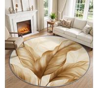 Art Deco Round Rug for Living Room 180 cm, Champagne Gold Carpet Playroom | Washable Luxury Tropical Botanical Gold Banana Leaf Circle Carpet for Bedroom, Short Pile Non Slip Area Rug, Stain Resistant