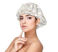 Art Deco Scales Geometry White Grey Gold Marble,Adult's Satin Sleeping Cap - Women's Elastic Sleep Bonnet, Adjustable Overnight Hair Cover