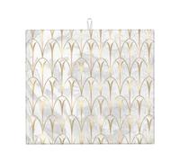 Art Deco Scales Geometry White Grey Gold Marble, Dish Drying Mat, 18x16 Inch Absorbent Microfiber Quick Dry Machine Washable for Dishes Pots Pans Glassware Coffee Bar Under Rack