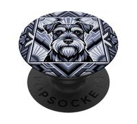 Art Deco Schnauzer Dog Retro Geometric PopSockets Adhesive PopGrip