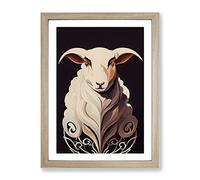 Art Deco Sheep Framed Print for Living Room Bedroom Home Office Décor, Wall Art Picture Ready to Hang, Oak A4 Frame (34 x 25 cm)
