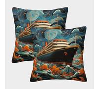 Art Deco Ship Set of 2 Cushion Covers Modern Decorative Square Pillow Case Pillow Covers For Sofa Living Room Couch Courtyard Patio Bed 45x45cm