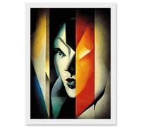 Art Deco Spy Modern Female Portrait Abstract Painting Artwork Framed Wall Art Print A4 Artery8 White One Size
