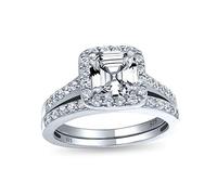 Art Deco Style 2CT Square Solitaire Asscher Cut AAA CZ Halo Engagement Pave Wedding Band Ring Set 925 Sterling Silver ring_size: 9