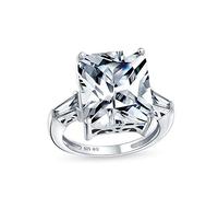 Art Deco Style .925 Sterling Silver Large Rectangle AAA CZ Cubic Zirconia Brilliant Cut Statement Engagement Ring Baguette Side Stones
