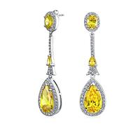 Art Deco Style AAA CZ Canary Yellow Teardrop Cubic Zirconia Fashion Statement Dangle Chandelier Earrings For Women For Silver Plated