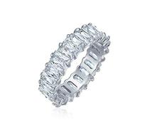 Art Deco Style AAA CZ Emerald Cut Cubic Zirconia Eternity Baguette Anniversary Wedding Band Ring For Women .925 Sterling Silver 4MM