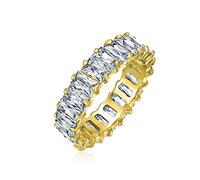 Art Deco Style AAA CZ Emerald Cut Cubic Zirconia Eternity Baguette Anniversary Wedding Band Ring For Women Gold .925 Sterling Silver 4MM
