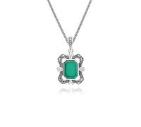 Art Deco Style Baguette Chalcedony and Marcasite Pendant Necklace in Sterling Silver