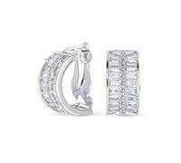 Art Deco Style Bridal Statement AAA CZ Half Hoop Baguette Earrings For Women Wedding Prom Holiday Formal Party Clip On Silver Plated