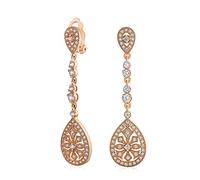 Art Deco Style Bridal Teardrop Cubic Zirconia Prom Statement Dangle Chandelier Earrings Rose Gold Plated Brass