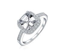 Art Deco Style Classic Timeless Square Cubic Zirconia AAA CZ Asscher Cut Engagement Ring For Women .925 Sterling Silver Thin Pave Band