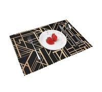 Art Deco Style Geometric Pattern Two Side, Set of 4 Washable Table Mats Placemats For Dining Table Heat Resistant Tray Mats 30x45 cm