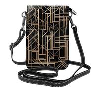 Art Deco Style Geometric Pattern Two Side, Small Crossbody Bags, Cell Phone Purses For Women - PU Leather Cellphone Wallet With Credit Card Slots