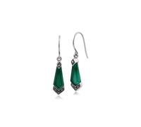 Art Deco Style Green Chalcedony & Marcasite Drop Earrings in Sterling Silver