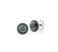 Art Deco Style Green Jade & Marcasite Halo Stud Earrings in Sterling Silver