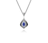 Art Deco Style Kite Lapis Lazuli and Marcasite Pendant Necklace in Sterling Silver
