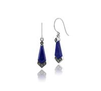 Art Deco Style Lapis Lazuli & Marcasite Drop Earrings in Sterling Silver