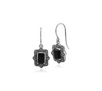Gemondo Art Deco Style Black Spinel & Marcasite Drop Earrings in Silver - Sterling Silver Art Deco Black Spinel & Marcasite Drop Earrings
