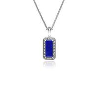 Art Deco Style Octagon Lapis Lazuli and Marcasite Pendant Necklace in Sterling Silver