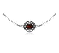 Art Deco Style Oval Garnet & Marcasite Cluster Bracelet in 925 Sterling Silver
