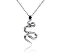 Art Deco Style Pear Black Spinel & Marcasite Snake Necklace in Sterling Silver