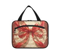 Art Deco Style Red Bow Sheet Music Hanging Travel Toiletry kit with Hook, Designer Cute Makeup Bag for car for Travel Must Haves Traveling bolso Viajero para Mujer L