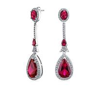 Art Deco Style Red Teardrop Fashion Statement Simulated Ruby Chandelier Earrings For Women For Silver Plated