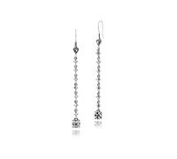 Art Deco Style Round Marcasite Long Dangle Drop Earrings in 925 Sterling Silver