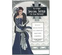 Art Deco Style Sister Birthday Card, Large Format, Blue and Silver Glitter Design