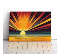 Art Deco Sunrise Abstract Orange, Brown, Purple | Canvas Wall Art Print | Framed & Ready to Hang Picture | Modern Home Decor for Living Room, Bedroom, Kitchen or Office | 30x20 Inches