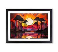 Art Deco Sunset Hard Edge Framed Print | A2 Black Framed Wall Art | Ready to Hang | Art Deco Landscape Picture | Living Room Bedroom Lounge Office