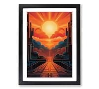 Art Deco Sunset Modern No.2 Framed Print | A2 Black Framed Wall Art | Ready to Hang | Art Deco Landscape Picture | Living Room Bedroom Lounge Office