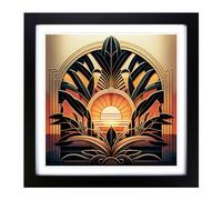 Art Deco Sunset Neo Traditional Framed Wall Art Print Black