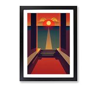 Art Deco Sunset No.3 Framed Print | A2 Black Framed Wall Art | Ready to Hang | Art Deco Landscape Picture | Living Room Bedroom Lounge Office