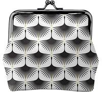 Art Deco Swans Black On White Women's Leather Coin Purse, Small Change Pouch with Kiss-Lock Clasp Closure Buckle Wallet for Girl Gift