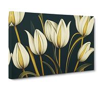 Art Deco Tulip Flowers Vol.1 Canvas Print | Gallery Wrapped 30mm Frame Wall Decor | 30x20 inches | Ready to Hang | Art Deco Floral Picture | Living Room Bedroom Lounge Office
