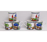 Art Deco Village Mugs Set of 6 Fine Bone China 9.5 oz 280 ml Balmoral Colourful Wrap Country Scene Tea Coffee Cups Hand Decorated UK