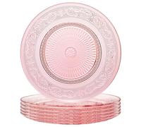 Art Deco Vintage Crystal Pink Plates | Set of 6 | Unique 10.5" Dinner or Charger Plates - Dinner, Charger, Dessert Server, Appetizer Plate, Snack, Fruit, Hand Wash, Housewarming Gift