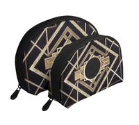 Art Deco Vintage Era The Great Gatsby Gold Black Pattern, Shell Makeup Bag Women Storage Bag Small Coin Purse Toiletry Pouch Cosmetic Bag 2 Pcs